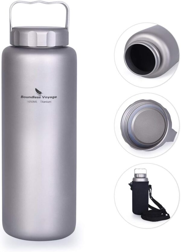 iBasingo 1050ml/35.5 oz Titanium Water Bottle with Handle Outdoor Leak-Proof Wide Mouth Sport Drinking Bottle Camping Tea Coffee Canteen Kettle for Hiking Climbing Running A-Ti3006D - Image 4