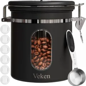 Veken airtight stainless steel coffee storage canister with scoop