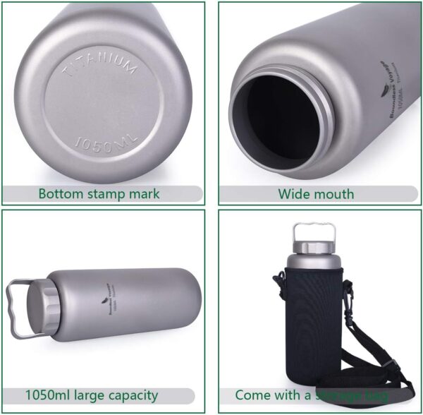 iBasingo 1050ml/35.5 oz Titanium Water Bottle with Handle Outdoor Leak-Proof Wide Mouth Sport Drinking Bottle Camping Tea Coffee Canteen Kettle for Hiking Climbing Running A-Ti3006D - Image 5