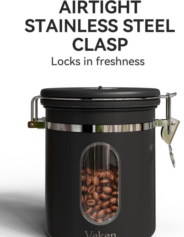 Veken Coffee Canister with Window, Airtight Stainless Steel Kitchen Food Storage Container with Lids, Date Tracker and Scoop for Grounds Coffee, Beans, Tea, Flour, Cereal, Sugar Jars, 16OZ, Black - Image 4