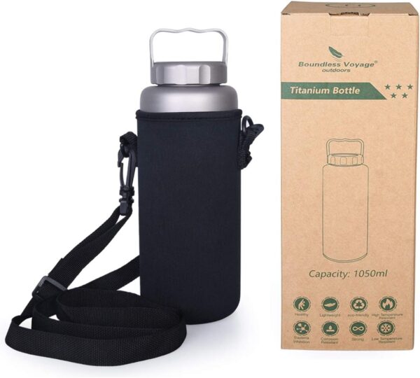 iBasingo 1050ml/35.5 oz Titanium Water Bottle with Handle Outdoor Leak-Proof Wide Mouth Sport Drinking Bottle Camping Tea Coffee Canteen Kettle for Hiking Climbing Running A-Ti3006D - Image 7