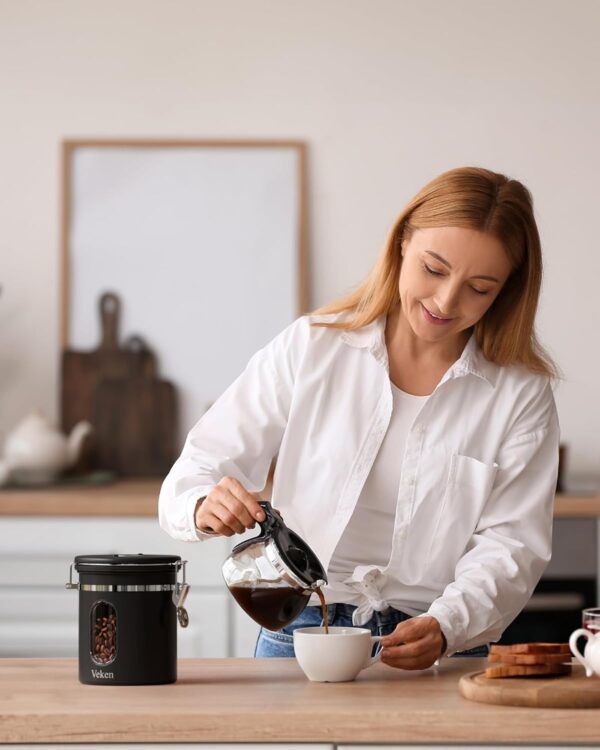 Veken Coffee Canister with Window, Airtight Stainless Steel Kitchen Food Storage Container with Lids, Date Tracker and Scoop for Grounds Coffee, Beans, Tea, Flour, Cereal, Sugar Jars, 16OZ, Black - Image 2