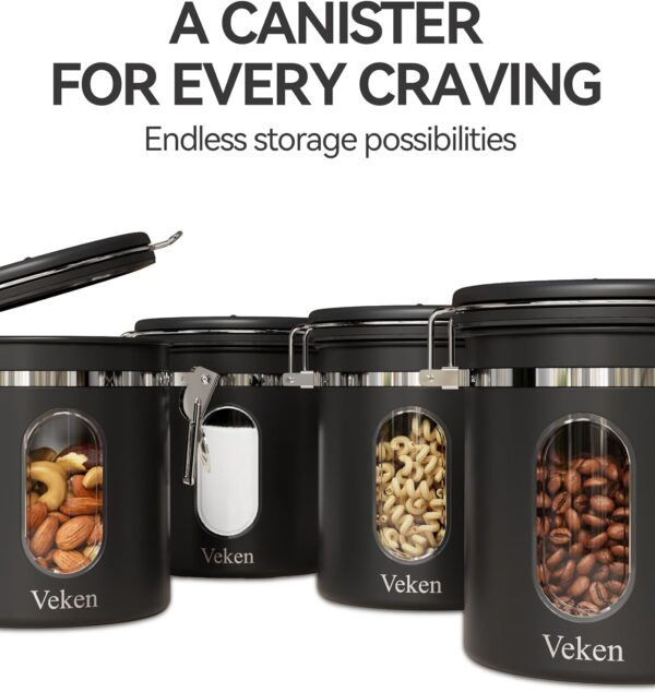 Veken Coffee Canister with Window, Airtight Stainless Steel Kitchen Food Storage Container with Lids, Date Tracker and Scoop for Grounds Coffee, Beans, Tea, Flour, Cereal, Sugar Jars, 16OZ, Black - Image 7