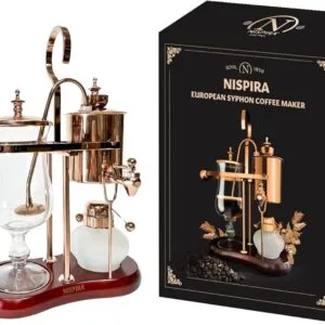 Vintage Belgian balance siphon coffee maker in glass and copper