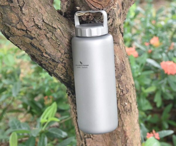 iBasingo 1050ml/35.5 oz Titanium Water Bottle with Handle Outdoor Leak-Proof Wide Mouth Sport Drinking Bottle Camping Tea Coffee Canteen Kettle for Hiking Climbing Running A-Ti3006D - Image 2