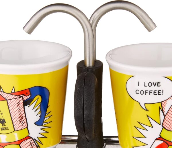 Bialetti - Mini Express Lichtenstein: Moka Set includes Coffee Maker 2-Cup (2.8 Oz) + 2 shot glasses, Yellow, Aluminium - Image 8